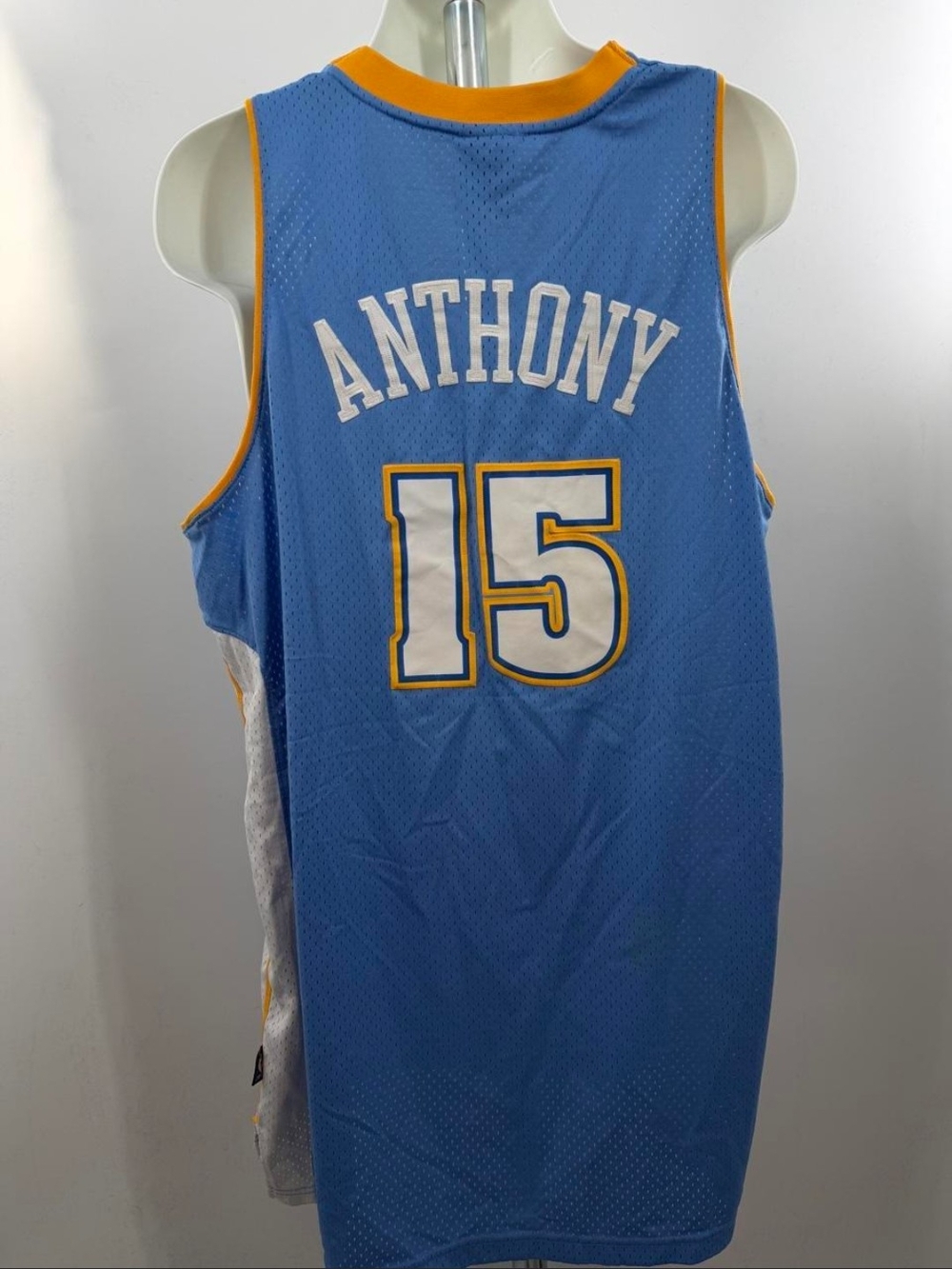 NBA Light Blue Anthony #15 Basketball Jersey with Gold Trim